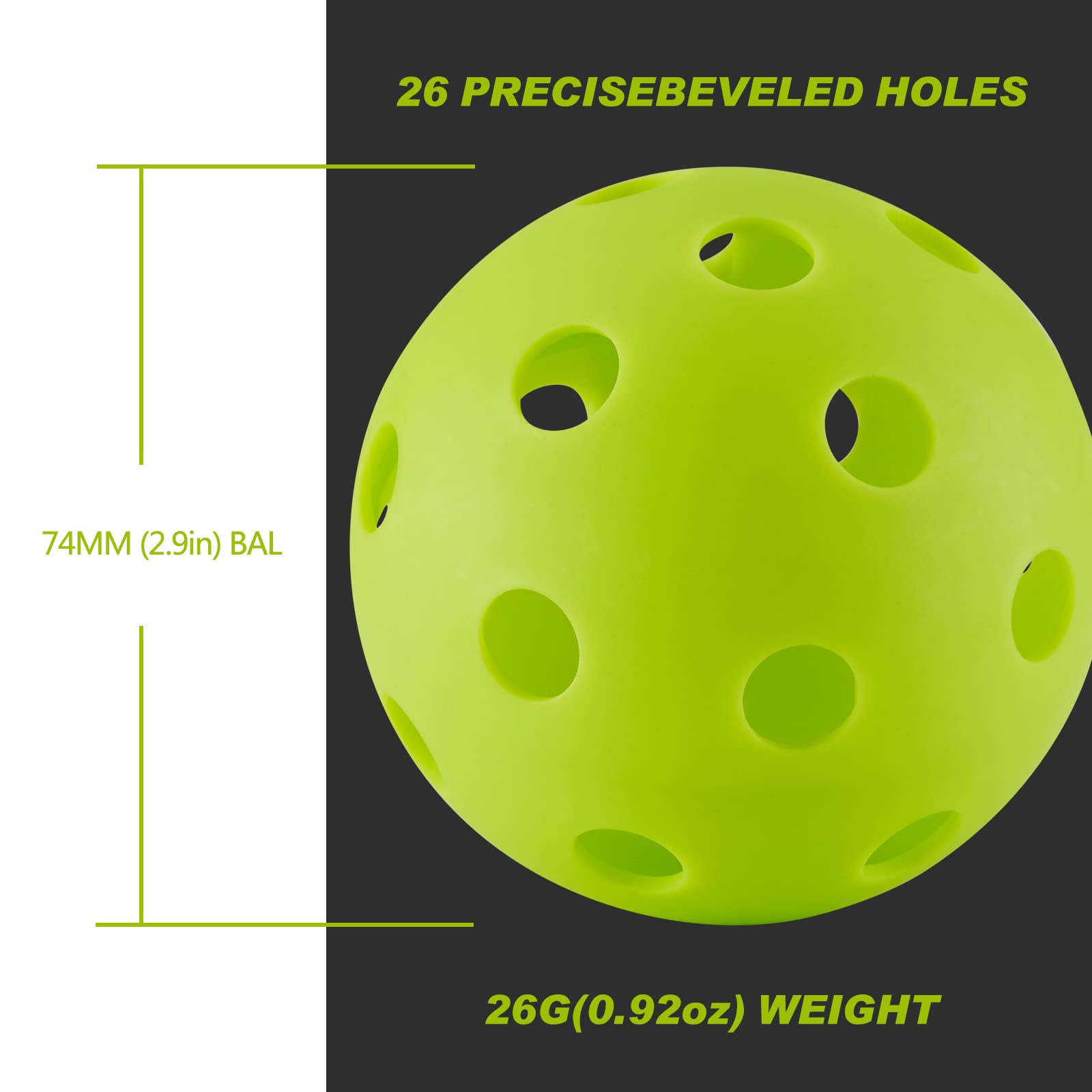 CAMSOON Indoor 26 Hole Lime Pickleball Balls Bright Lime Green